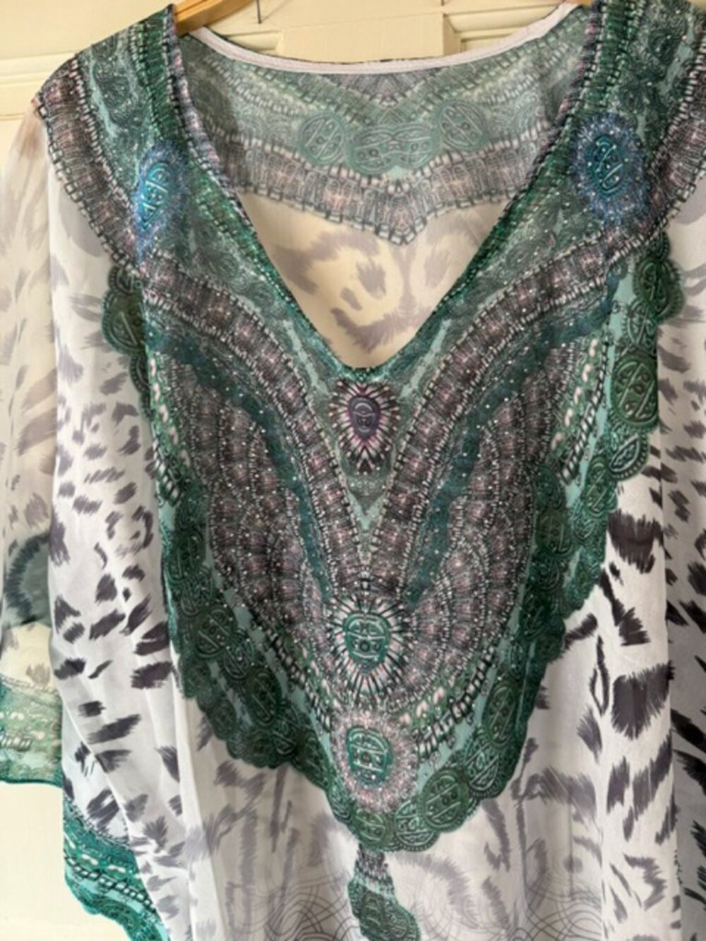 Stylish Rhinestone Lace-Up V-Neck Women's Caftan Poncho Cover-Up by Sakkas OS